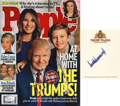 Lot of (2) Donald Trump Autographed People Magazine and Trump Plaza Stationary (JSA & PSA/DNA)